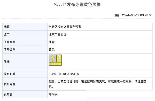 多个预警发布！未来3小时，北京多区有冰雹，平谷有暴雨！最新雨