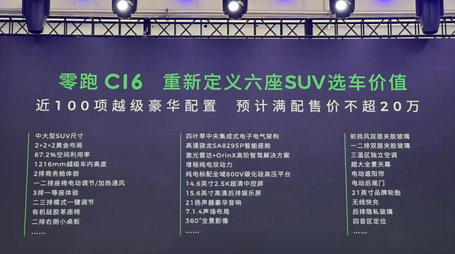 满配不超20万，零跑C16实车到店，车长近5米配6座