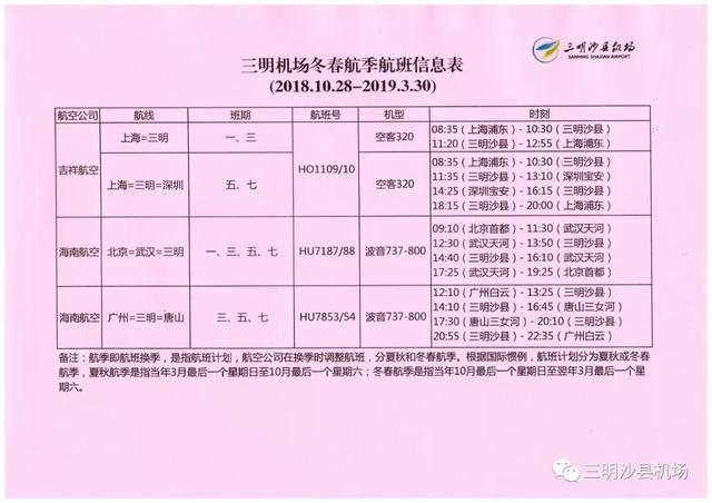 出行请注意！三明沙县机场冬春航季航班时刻表「最新」出炉！